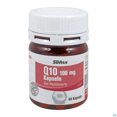 Sie sehen eine Packung Q-10 Kapseln 100mg Sovita 60st, Produktbild: 03 Q-10 Kapseln 100mg Sovita 60st, A-Nr.: 3863351 - 03