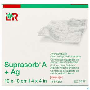 Suprasorb/steril A+ag Antimikrob.calcium-alginat Kompresse 10x 10cm 10st, A-Nr.: 3070366 - 01