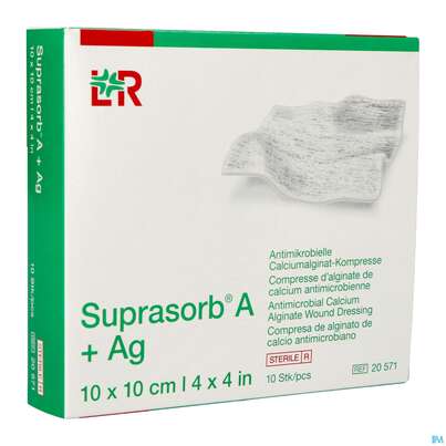 Suprasorb/steril A+ag Antimikrob.calcium-alginat Kompresse 10x 10cm 10st, A-Nr.: 3070366 - 02