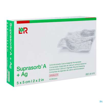 Suprasorb/steril A+ag Antimikrob.calcium-alginat Kompresse 5x 5cm 10st, A-Nr.: 3070343 - 02