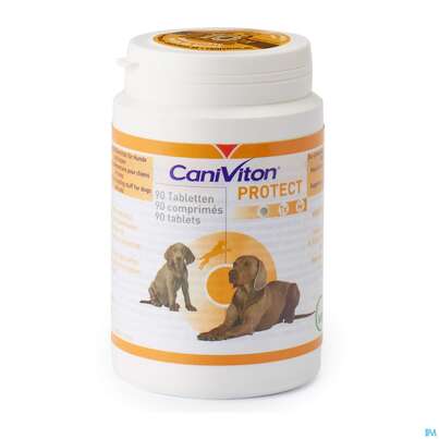 Sie sehen eine Packung Veterinaerprodukte Caniviton Protect Tabl 90st, Produktbild: 01 Veterinaerprodukte Caniviton Protect Tabl 90st, A-Nr.: 3015373 - 01