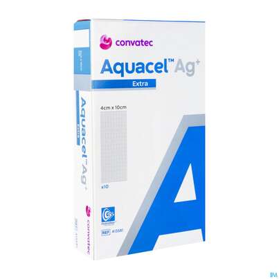 Sie sehen eine Packung Wundauflagen Aquacel Ag+/extra +verstaerkungsfasern 4x 10cm 41358 10st, Produktbild: 04 Wundauflagen Aquacel Ag+/extra +verstaerkungsfasern 4x 10cm 41358 10st, A-Nr.: 4262234 - 04