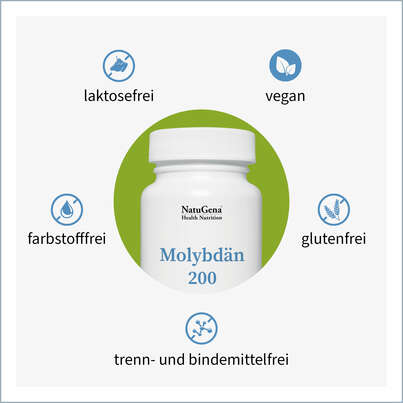 Sie sehen eine Packung NatuGena Molybdän 200 Kapseln, Produktbild: 03 NatuGena Molybdän 200 Kapseln, A-Nr.: 5877630 - 03