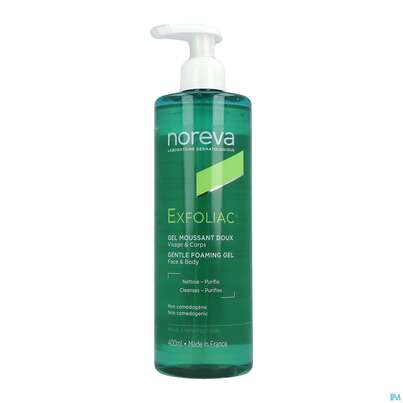 Sie sehen eine Packung Noreva Exfoliac Reinigungsgel Mild 400ml, Produktbild: 02 Noreva Exfoliac Reinigungsgel Mild 400ml, A-Nr.: 5826667 - 02