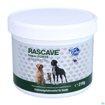 Sie sehen eine Packung Veterinaerprodukte Rascave/hepar Forte Kautabl Erwachsener Hund 90st, Produktbild: 01 Veterinaerprodukte Rascave/hepar Forte Kautabl Erwachsener Hund 90st, A-Nr.: 5587470 - 01