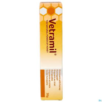 Sie sehen eine Packung Veterinaerprodukte Vetramil Honigsalbe 30g 1st, Produktbild: 01 Veterinaerprodukte Vetramil Honigsalbe 30g 1st, A-Nr.: 4789591 - 01