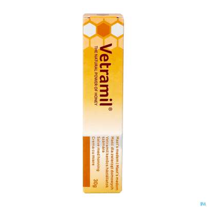 Sie sehen eine Packung Veterinaerprodukte Vetramil Honigsalbe 30g 1st, Produktbild: 04 Veterinaerprodukte Vetramil Honigsalbe 30g 1st, A-Nr.: 4789591 - 04