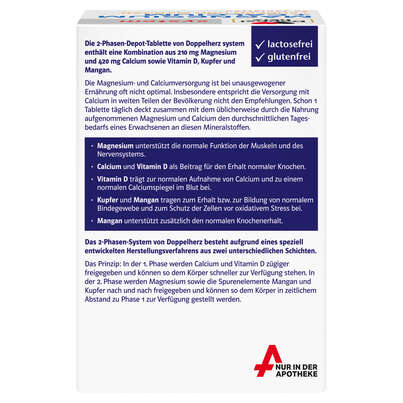 Sie sehen eine Packung Doppelherz system MAGNESIUM + CALCIUM DEPOT 2-Phasen-Effekt, Produktbild: 04 Doppelherz system MAGNESIUM + CALCIUM DEPOT 2-Phasen-Effekt, A-Nr.: 5678155 - 04