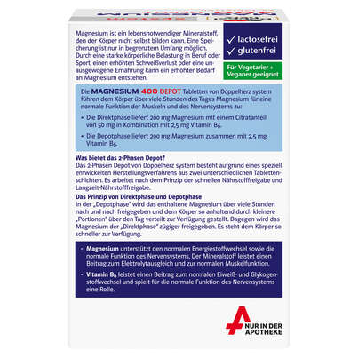 Sie sehen eine Packung Doppelherz system MAGNESIUM 400 DEPOT - 2-PHASEN DEPOT, Produktbild: 04 Doppelherz system MAGNESIUM 400 DEPOT - 2-PHASEN DEPOT, A-Nr.: 5678089 - 04