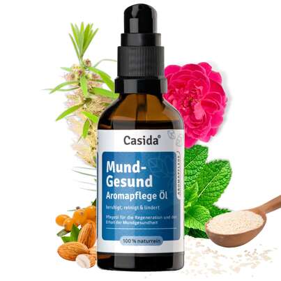 Sie sehen eine Packung Mund-Gesund Aromapflege Öl, Produktbild: 01 Mund-Gesund Aromapflege Öl, A-Nr.: 5758144 - 01