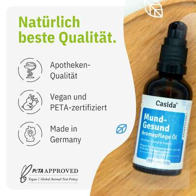 Sie sehen eine Packung Mund-Gesund Aromapflege Öl, Produktbild: 02 Mund-Gesund Aromapflege Öl, A-Nr.: 5758144 - 02