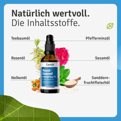 Sie sehen eine Packung Mund-Gesund Aromapflege Öl, Produktbild: 03 Mund-Gesund Aromapflege Öl, A-Nr.: 5758144 - 03