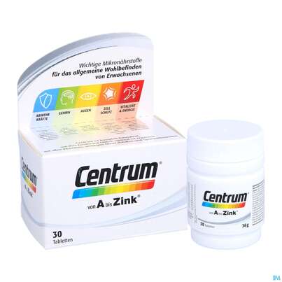 Sie sehen eine Packung Centrum Tabl A-zink 30st, Produktbild: 04 Centrum Tabl A-zink 30st, A-Nr.: 4555433 - 04