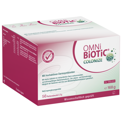 Sie sehen eine Packung OMNi-BiOTiC® COLONIZE, 56 Portionsbeutel à 3g, Produktbild: 01 OMNi-BiOTiC® COLONIZE, 56 Portionsbeutel à 3g, A-Nr.: 5665023 - 01
