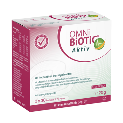 Sie sehen eine Packung OMNi-BiOTiC® Aktiv, 2x60g, Produktbild: 01 OMNi-BiOTiC® Aktiv, 2x60g, A-Nr.: 4842948 - 01