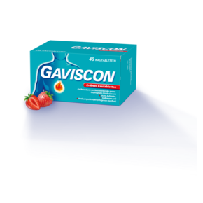 Sie sehen eine Packung GAVISCON ERDBEER KTBL 48 ST, Produktbild: 01 GAVISCON ERDBEER KTBL 48 ST, A-Nr.: 5542361 - 01