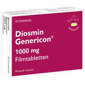 Sie sehen eine Packung Diosmin Genericon® 1000 mg bei Venenleiden und Hämorrhoiden, Produktbild: 01 Diosmin Genericon® 1000 mg bei Venenleiden und Hämorrhoiden, A-Nr.: 5537779 - 01