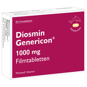 Sie sehen eine Packung Diosmin Genericon® 1000 mg bei Venenleiden und Hämorrhoiden, Produktbild: 01 Diosmin Genericon® 1000 mg bei Venenleiden und Hämorrhoiden, A-Nr.: 5537785 - 01