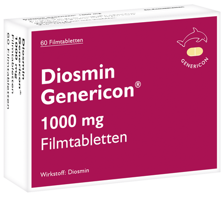 Sie sehen eine Packung Diosmin Genericon® 1000 mg bei Venenleiden und Hämorrhoiden, Produktbild: 01 Diosmin Genericon® 1000 mg bei Venenleiden und Hämorrhoiden, A-Nr.: 5537785 - 01