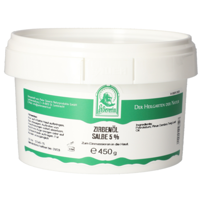 Sie sehen eine Packung ZIRBENOEL SALBE 5% 450 G, Produktbild: 01 ZIRBENOEL SALBE 5% 450 G, A-Nr.: 5802922 - 01