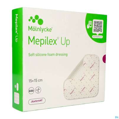 Sie sehen eine Packung Schaumverband Mepilex/silikon Up 15x15cm 10st, Produktbild: 02 Schaumverband Mepilex/silikon Up 15x15cm 10st, A-Nr.: 5900607 - 02