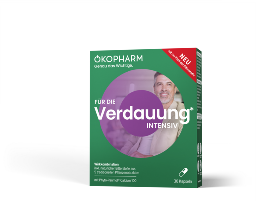 Sie sehen eine Packung Ökopharm® Wirkkombination für die Verdauung Intensiv Kapseln 30 ST, Produktbild: 01 Ökopharm® Wirkkombination für die Verdauung Intensiv Kapseln 30 ST, A-Nr.: 5950924 - 01