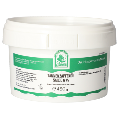 Sie sehen eine Packung TANNENZAPFENÖL SALBE 6% 450 G, Produktbild: 01 TANNENZAPFENÖL SALBE 6% 450 G, A-Nr.: 5802738 - 01