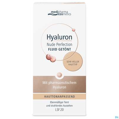 Sie sehen eine Packung Hyaluron Nude Perfection Getoentes Fluid Sehr Heller Typ Lsf20 50ml, Produktbild: 02 Hyaluron Nude Perfection Getoentes Fluid Sehr Heller Typ Lsf20 50ml, A-Nr.: 4914694 - 02