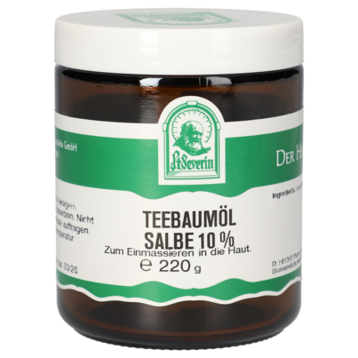 Sie sehen eine Packung TEEBAUMOEL SALBE 10% 220 G, Produktbild: 01 TEEBAUMOEL SALBE 10% 220 G, A-Nr.: 5304093 - 01