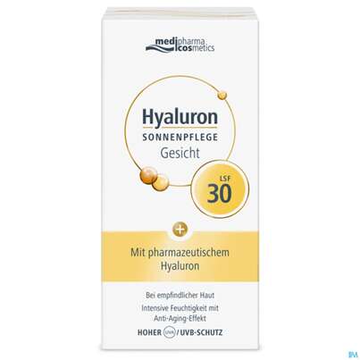 Sie sehen eine Packung Sonnenprodukte Hyaluron Sonnenpflege Gesicht Lsf30 50ml, Produktbild: 02 Sonnenprodukte Hyaluron Sonnenpflege Gesicht Lsf30 50ml, A-Nr.: 4624269 - 02
