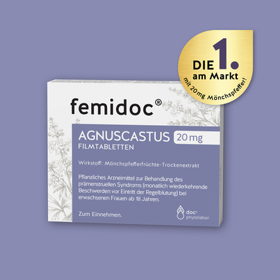 Sie sehen eine Packung femidoc® AGNUSCASTUS 20 MG - FILMTABLETTEN, Produktbild: 02 femidoc® AGNUSCASTUS 20 MG - FILMTABLETTEN, A-Nr.: 4984499 - 02