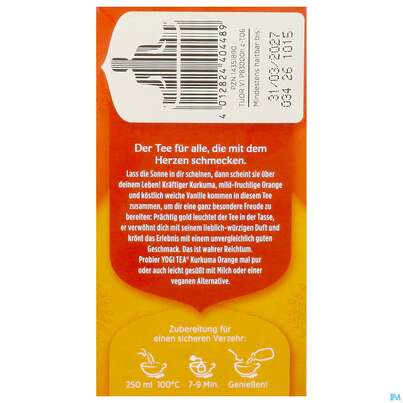 Sie sehen eine Packung Yogi Tea Bio Kurkuma Orange 17st, Produktbild: 03 Yogi Tea Bio Kurkuma Orange 17st, A-Nr.: 5750102 - 03