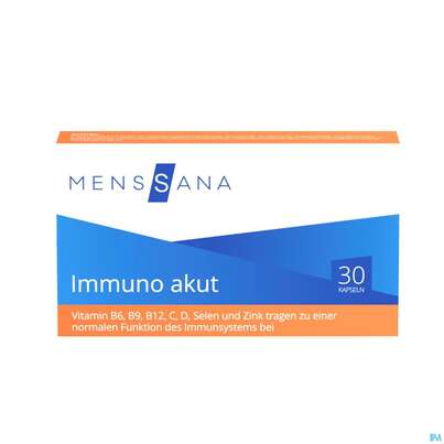 Sie sehen eine Packung Immuno Kapseln Menssana Akut 30st, Produktbild: 02 Immuno Kapseln Menssana Akut 30st, A-Nr.: 3484406 - 02