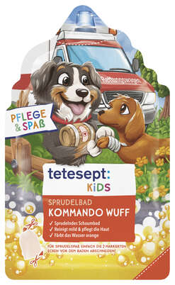 Sie sehen eine Packung tetesept Kids Sprudelbad Kommando Wuff 40G, Produktbild: 02 tetesept Kids Sprudelbad Kommando Wuff 40G, A-Nr.: 6007049 - 02