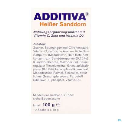 Sie sehen eine Packung Additiva Pulver Heisser Sanddorn Granatapfel 10st, Produktbild: 07 Additiva Pulver Heisser Sanddorn Granatapfel 10st, A-Nr.: 5810146 - 07