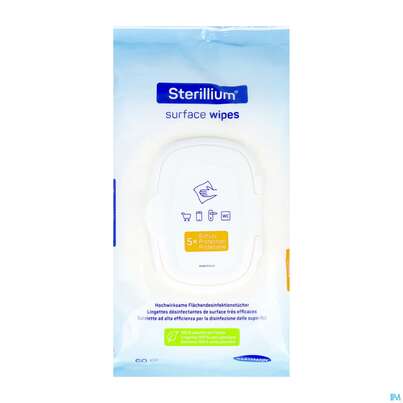 Sie sehen eine Packung Desinfektionstuecher Sterillium/surface Wipes Flaechendesinfektion 60st, Produktbild: 01 Desinfektionstuecher Sterillium/surface Wipes Flaechendesinfektion 60st, A-Nr.: 5922081 - 01