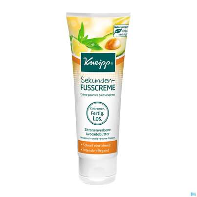 Sie sehen eine Packung Fuss Creme Kneipp Sekunden Zitronenverbene Avocadobutter 75ml, Produktbild: 01 Fuss Creme Kneipp Sekunden Zitronenverbene Avocadobutter 75ml, A-Nr.: 4837545 - 01