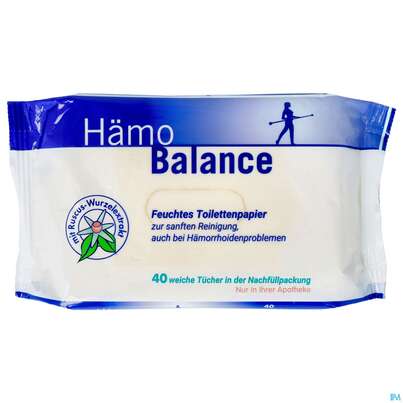 Sie sehen eine Packung Haemo Balance Feuchtigkeits- Reinigungstuecher Nachfüllung 40st, Produktbild: 01 Haemo Balance Feuchtigkeits- Reinigungstuecher Nachfüllung 40st, A-Nr.: 3151768 - 01