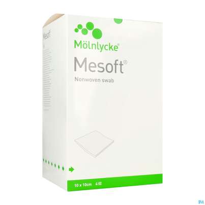 Sie sehen eine Packung Vlieskompressen Mesoft/set Steril 10x 10cm 150st (30x5), Produktbild: 02 Vlieskompressen Mesoft/set Steril 10x 10cm 150st (30x5), A-Nr.: 1652331 - 02