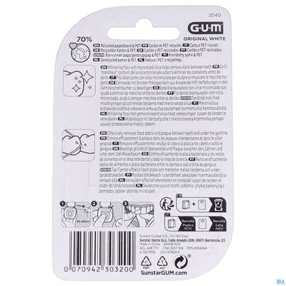Sie sehen eine Packung Zahnseide Gum Original White +fluorid Nr 2040 30m, Produktbild: 03 Zahnseide Gum Original White +fluorid Nr 2040 30m, A-Nr.: 3560136 - 03