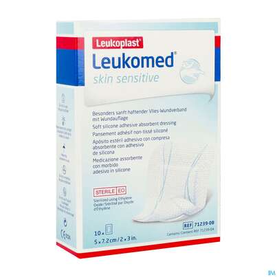 Sie sehen eine Packung Wundverband Leukomed/skin Sensitive Vliesverband +auflage Steril 5x 7,2cm 10st, Produktbild: 03 Wundverband Leukomed/skin Sensitive Vliesverband +auflage Steril 5x 7,2cm 10st, A-Nr.: 5609036 - 03