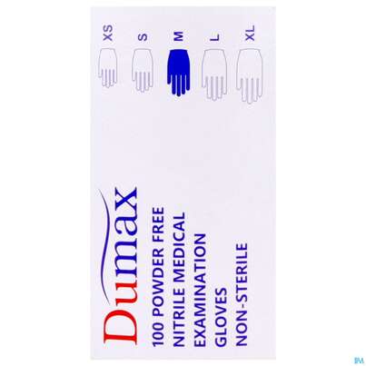 Sie sehen eine Packung Untersuchungshandschuhe -dumax/nitril Puderfrei M 100st, Produktbild: 09 Untersuchungshandschuhe -dumax/nitril Puderfrei M 100st, A-Nr.: 5819265 - 09
