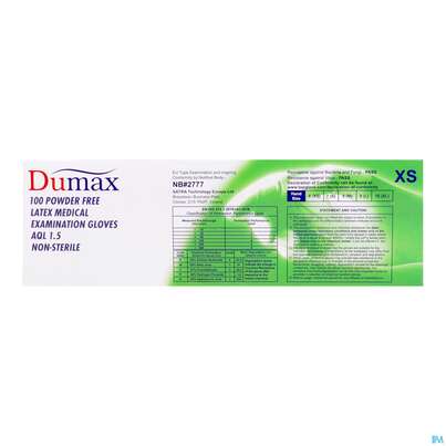 Sie sehen eine Packung Untersuchungshandschuhe -dumax Latex Puderfrei Xs 100st, Produktbild: 07 Untersuchungshandschuhe -dumax Latex Puderfrei Xs 100st, A-Nr.: 2995435 - 07