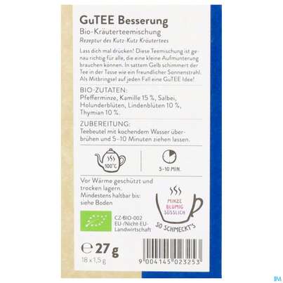 Sie sehen eine Packung Sonnentor Tee/aufgussbeutel Bio Gute Besserung 02325 18st, Produktbild: 04 Sonnentor Tee/aufgussbeutel Bio Gute Besserung 02325 18st, A-Nr.: 5913248 - 04
