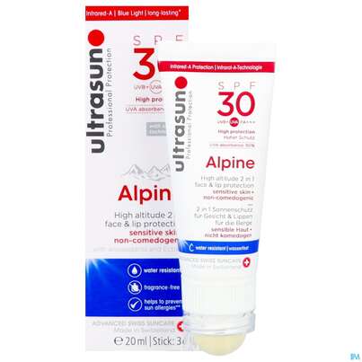 Sie sehen eine Packung Sonnenprodukte Ultrasun 20ml+2,3g Alpine Compi Spf30 62550 1st, Produktbild: 10 Sonnenprodukte Ultrasun 20ml+2,3g Alpine Compi Spf30 62550 1st, A-Nr.: 4604108 - 10