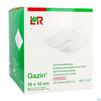 Schlitzkompressen Gazin 17faedig Steril 8fach 10x 10cm 50x2 100st, A-Nr.: 2404411 - 02