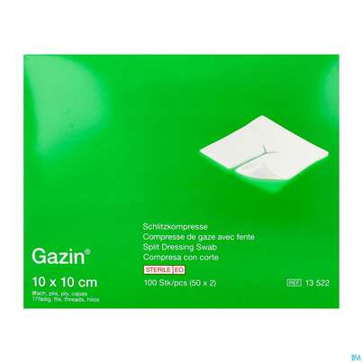 Sie sehen eine Packung Schlitzkompressen Gazin 17faedig Steril 8fach 10x 10cm 50x2 100st, Produktbild: 04 Schlitzkompressen Gazin 17faedig Steril 8fach 10x 10cm 50x2 100st, A-Nr.: 2404411 - 04