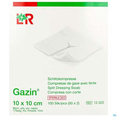 Schlitzkompressen Gazin 17faedig Steril 8fach 10x 10cm 50x2 100st, A-Nr.: 2404411 - 06