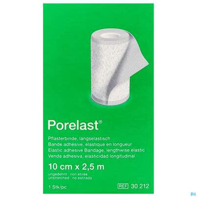 Sie sehen eine Packung Pflasterbinden Porelast Laengselast.ungedehnt 2,5mx 10cm 1st, Produktbild: 07 Pflasterbinden Porelast Laengselast.ungedehnt 2,5mx 10cm 1st, A-Nr.: 5026429 - 07