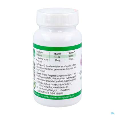 Sie sehen eine Packung Oregano Oel Kapseln Vegan Dr.jacobs 60st, Produktbild: 04 Oregano Oel Kapseln Vegan Dr.jacobs 60st, A-Nr.: 5642370 - 04